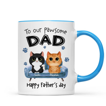 To Pawsome Dad Watercolor Cute Cat Sitting On Sofa Personalized Mug