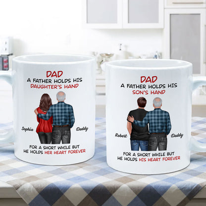 Father Daughter Son Standing Back View Personalized Mug, Father's Day Gift For Dad, Husband, Grandpa