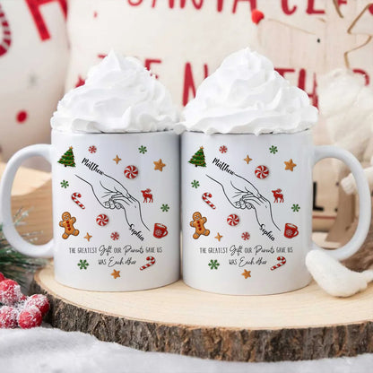 Brothers And Sisters Hands Line Art - Personalized Mug - Christmas Gift For Brother, For Sister