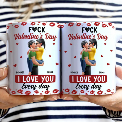 I Love You Every Day Kissing Couple - Personalized White Edge-to-Edge Mug