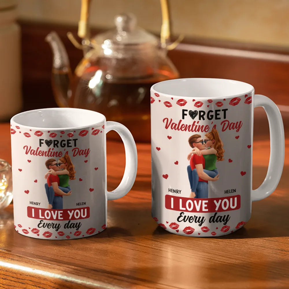 I Love You Every Day Kissing Couple - Personalized White Edge-to-Edge Mug