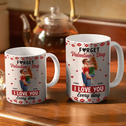 I Love You Every Day Kissing Couple - Personalized White Edge-to-Edge Mug