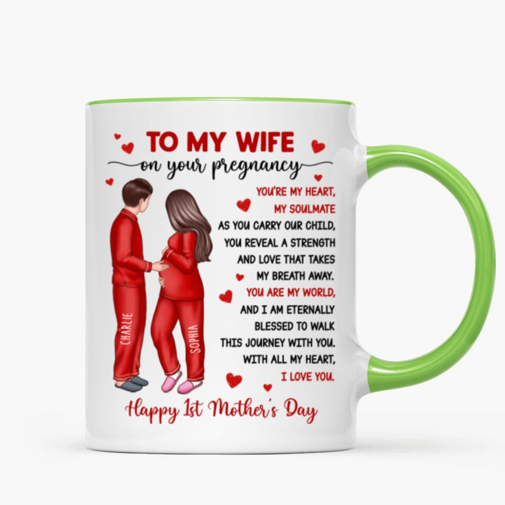 To My Pregnancy Wife Happy First Mother's Day From Husband Personalized Mug, Gift For Pregnant Mom, Expecting Mom