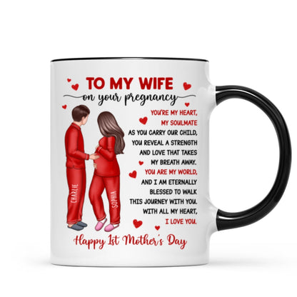 To My Pregnancy Wife Happy First Mother's Day From Husband Personalized Mug, Gift For Pregnant Mom, Expecting Mom