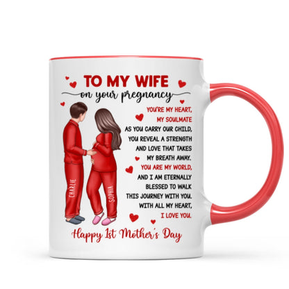 To My Pregnancy Wife Happy First Mother's Day From Husband Personalized Mug, Gift For Pregnant Mom, Expecting Mom
