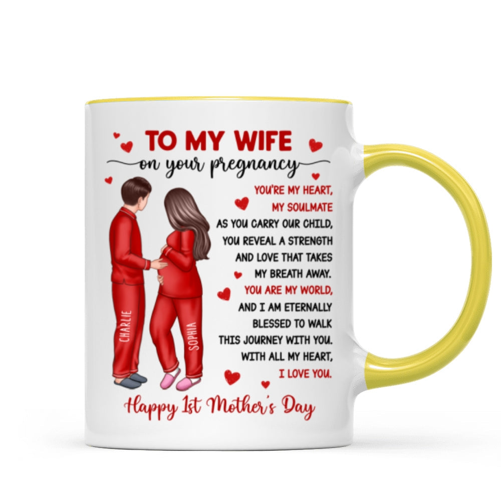 To My Pregnancy Wife Happy First Mother's Day From Husband Personalized Mug, Gift For Pregnant Mom, Expecting Mom