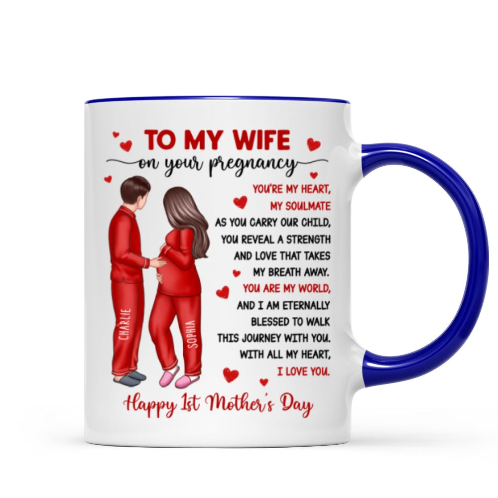 To My Pregnancy Wife Happy First Mother's Day From Husband Personalized Mug, Gift For Pregnant Mom, Expecting Mom