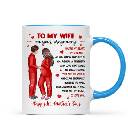 To My Pregnancy Wife Happy First Mother's Day From Husband Personalized Mug, Gift For Pregnant Mom, Expecting Mom
