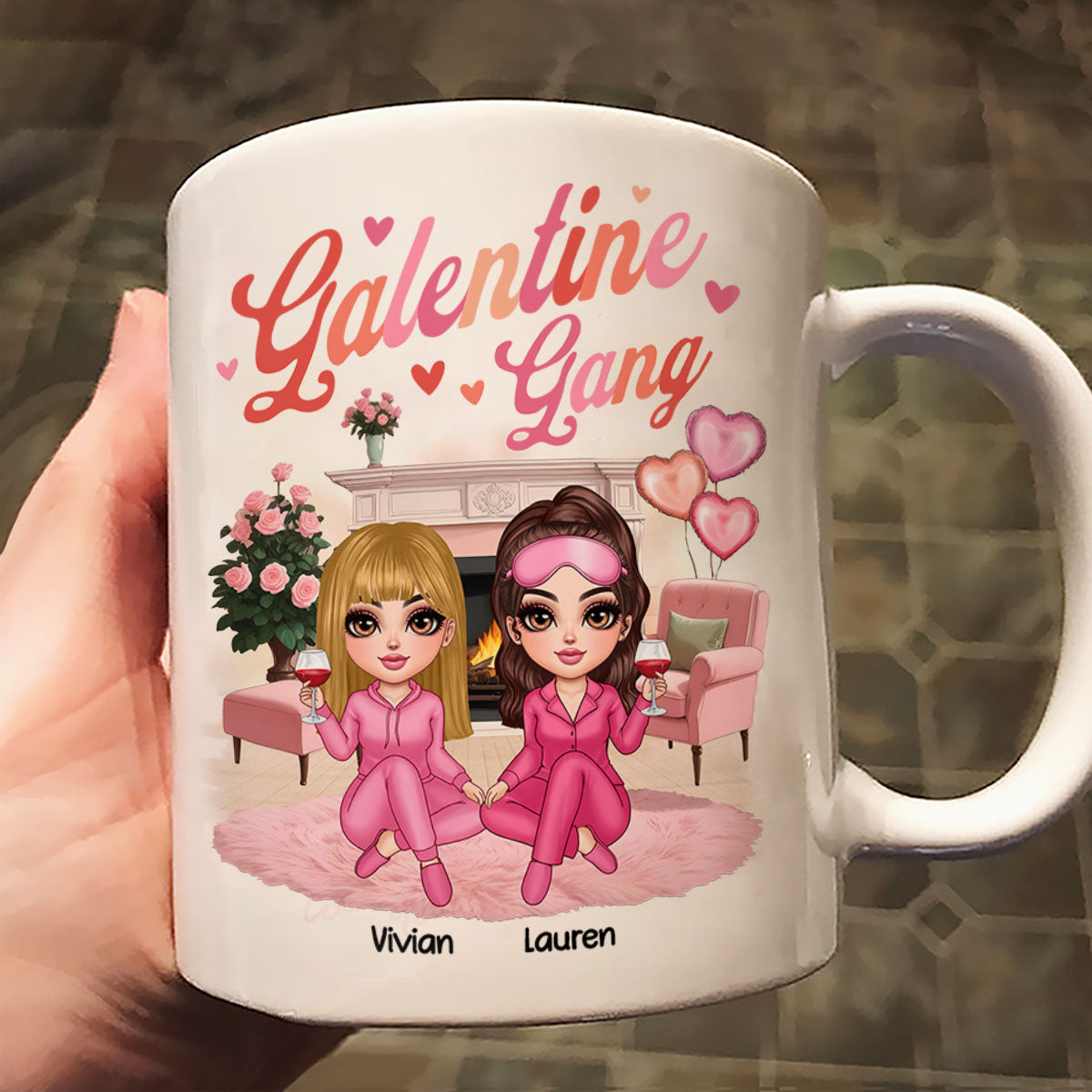 Galentine Gang Pretty Besties Sisters In House Personalized Mug, Mug, Social Club, Besties Gift