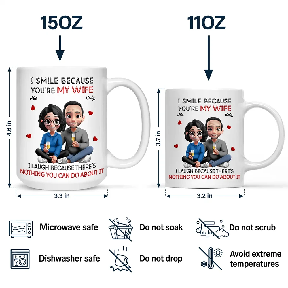 I Smile Because You Are My Husband 3D Effect Sitting Couple - Personalized Mug