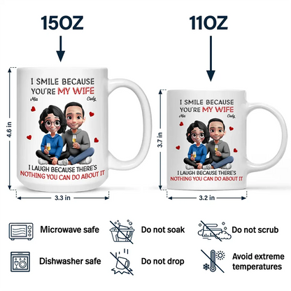 I Smile Because You Are My Husband 3D Effect Sitting Couple - Personalized Mug