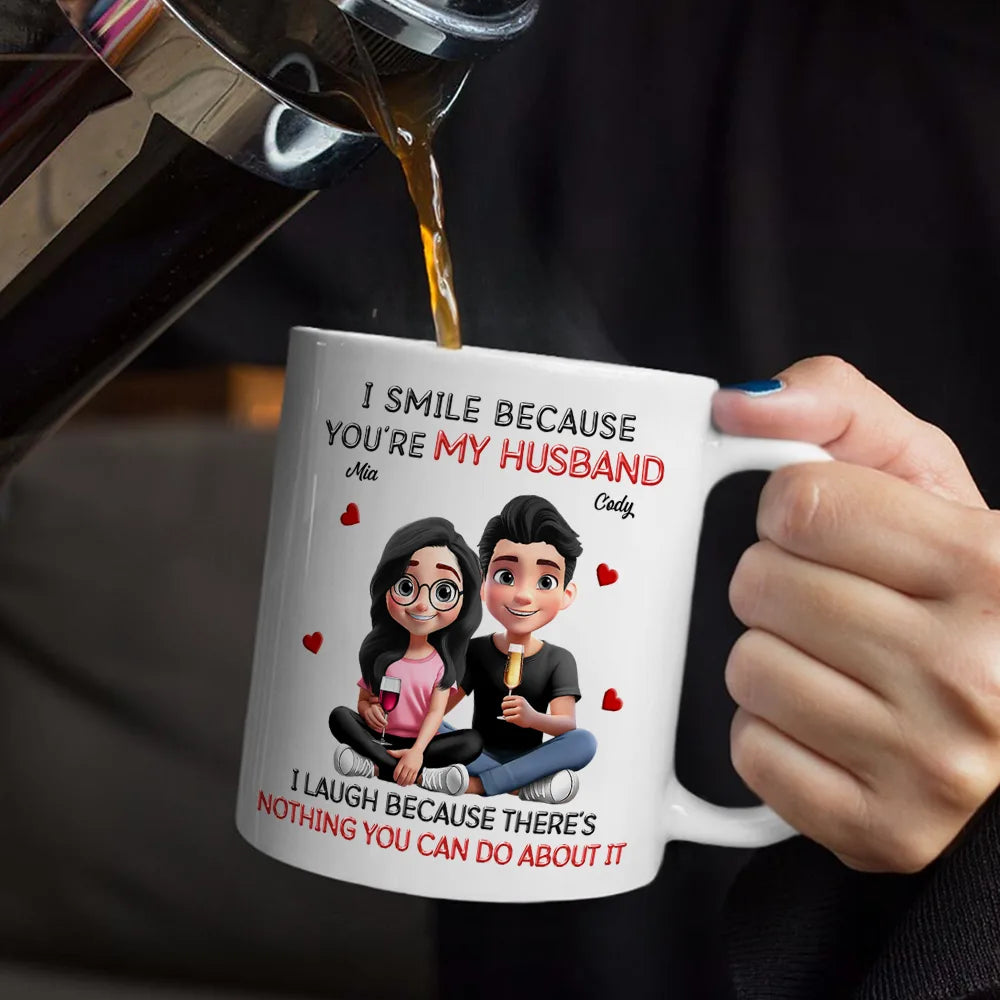 I Smile Because You Are My Husband 3D Effect Sitting Couple - Personalized Mug