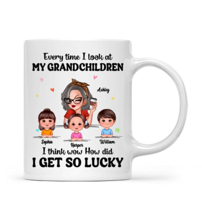 Wow How Did I Get So Lucky Personalized Mug, Gift For Grandma