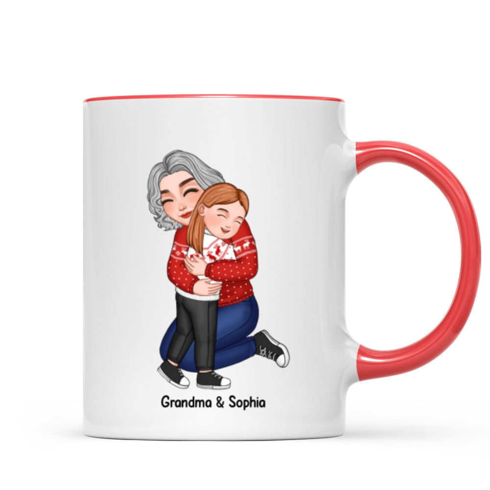 Cute Grandma Hugging GrandKid Christmas Gift For Granddaughter Grandson Personalized Mug