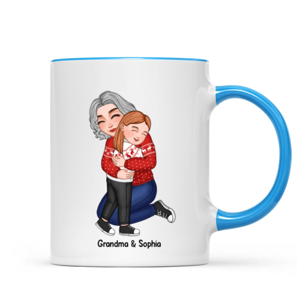 Cute Grandma Hugging GrandKid Christmas Gift For Granddaughter Grandson Personalized Mug
