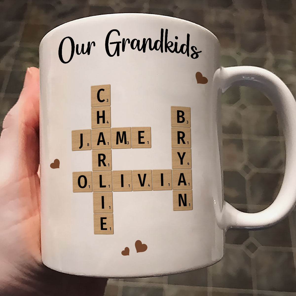 Grandkids Crossword Puzzle Art Personalized Mug, Gift For Grandma, Gift For Mom