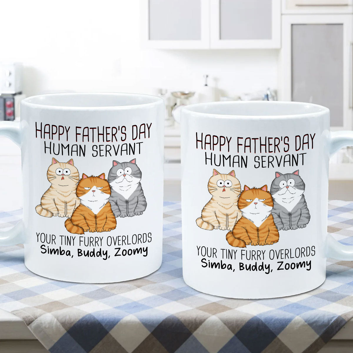 Happy Father's Day Human Servant From Your Tiny Furry Overlord, Personalized Mug, Gift For Cat Dad