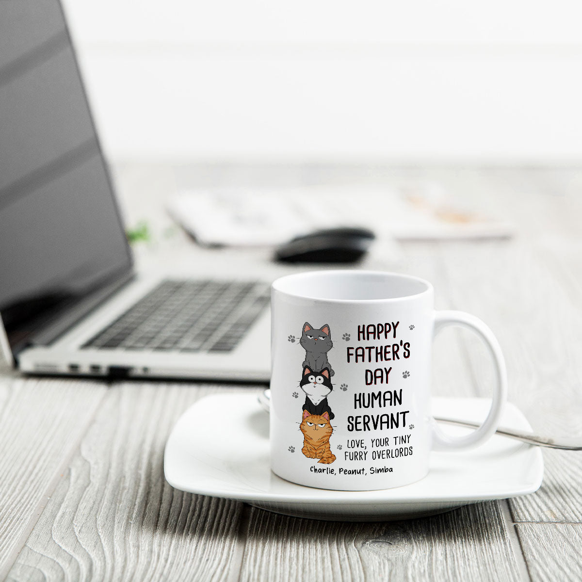 Happy Father's Day Human Servant Stacked Cats Funny Gift For Cat Lover Personalized Mug