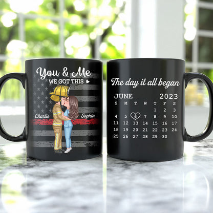 You & Me We Got This Hero Couple Kissing Anniversary Calendar Keepsake Personalized Mug