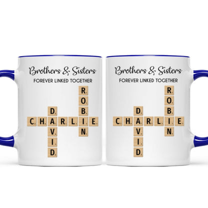 Brothers And Sisters Forever Linked Together Crossword Puzzle Art Personalized Mug, Gift For Brothers, Sisters, Siblings, Family