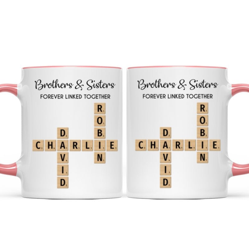 Brothers And Sisters Forever Linked Together Crossword Puzzle Art Personalized Mug, Gift For Brothers, Sisters, Siblings, Family