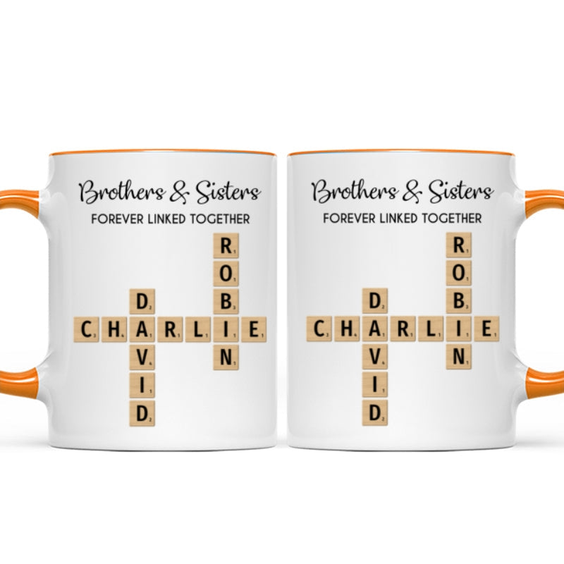 Brothers And Sisters Forever Linked Together Crossword Puzzle Art Personalized Mug, Gift For Brothers, Sisters, Siblings, Family