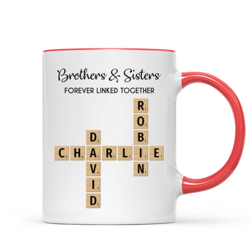 Brothers And Sisters Forever Linked Together Crossword Puzzle Art Personalized Mug, Gift For Brothers, Sisters, Siblings, Family