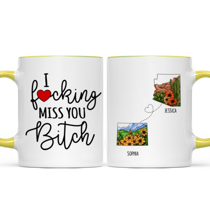 Long Distance Best Friend Moving Gift Watercolor Wildflower State Map Personalized Mug