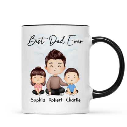 Doll Dad And Kids Sitting Watercolor Style Best Dad Ever Father's Day Gift For Dad Personalized Mug