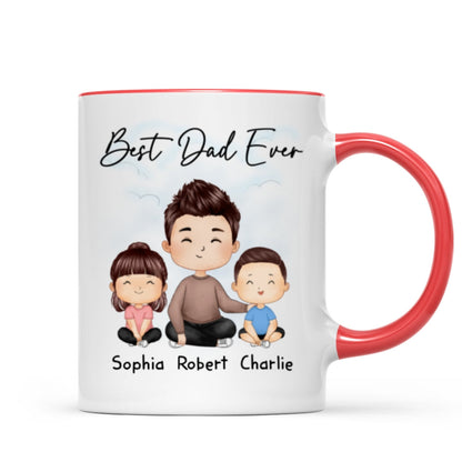 Doll Dad And Kids Sitting Watercolor Style Best Dad Ever Father's Day Gift For Dad Personalized Mug