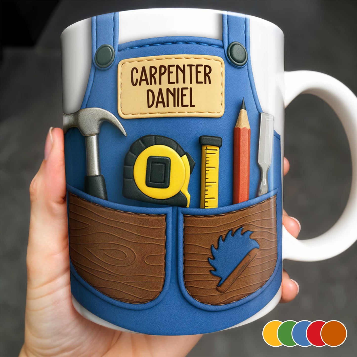Carpenter Daniel Hammer, Tape Measure, Pencil, Saw - Personalized Custom Coffee Mug - JBS006_MG