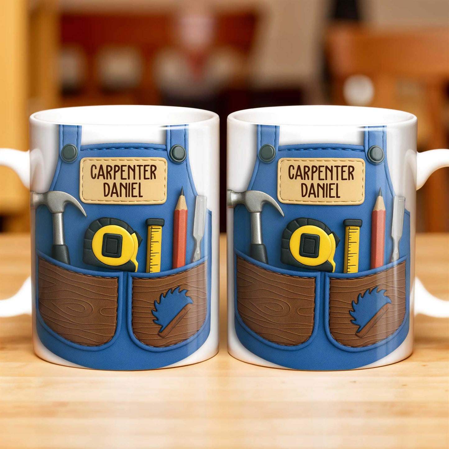 Carpenter Daniel Hammer, Tape Measure, Pencil, Saw - Personalized Custom Coffee Mug - JBS006_MG