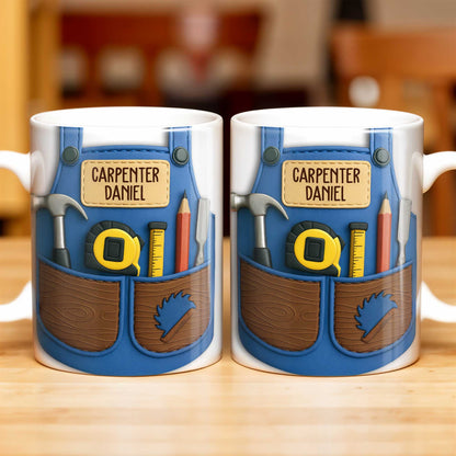 Carpenter Daniel Hammer, Tape Measure, Pencil, Saw - Personalized Custom Coffee Mug - JBS006_MG