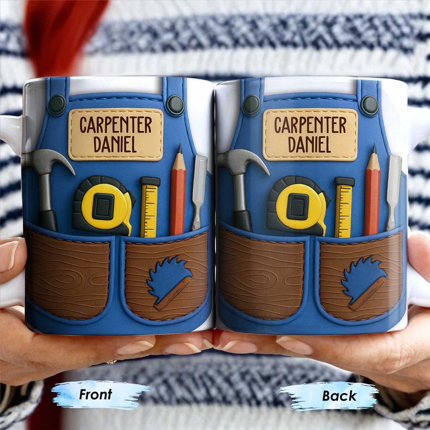 Carpenter Daniel Hammer, Tape Measure, Pencil, Saw - Personalized Custom Coffee Mug - JBS006_MG