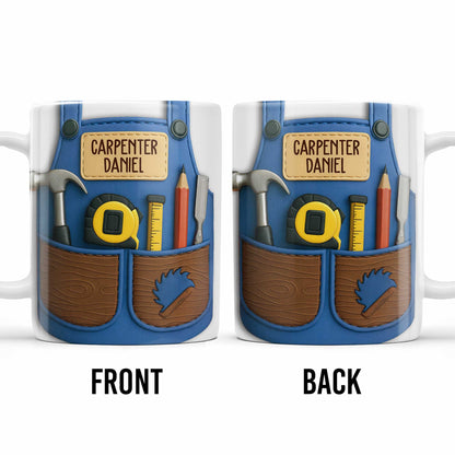 Carpenter Daniel Hammer, Tape Measure, Pencil, Saw - Personalized Custom Coffee Mug - JBS006_MG