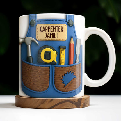 Carpenter Daniel Hammer, Tape Measure, Pencil, Saw - Personalized Custom Coffee Mug - JBS006_MG