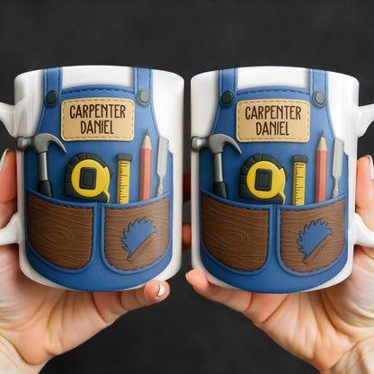Carpenter Daniel Hammer, Tape Measure, Pencil, Saw - Personalized Custom Coffee Mug - JBS006_MG