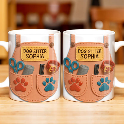 Dog Sitter Customizable Name With Paw Prints And Pet Care Essentials - Personalized Custom Coffee Mug - JBS014_MG