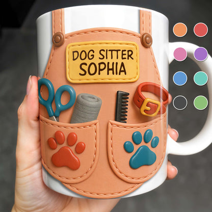 Dog Sitter Customizable Name With Paw Prints And Pet Care Essentials - Personalized Custom Coffee Mug - JBS014_MG