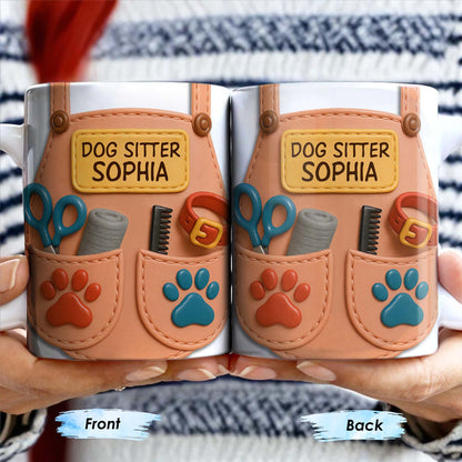 Dog Sitter Customizable Name With Paw Prints And Pet Care Essentials - Personalized Custom Coffee Mug - JBS014_MG