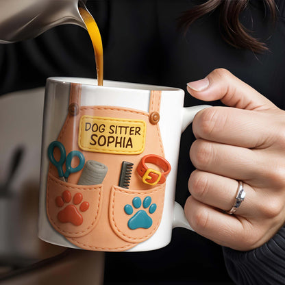 Dog Sitter Customizable Name With Paw Prints And Pet Care Essentials - Personalized Custom Coffee Mug - JBS014_MG