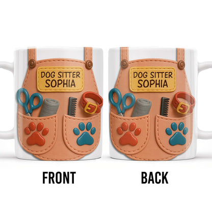 Dog Sitter Customizable Name With Paw Prints And Pet Care Essentials - Personalized Custom Coffee Mug - JBS014_MG
