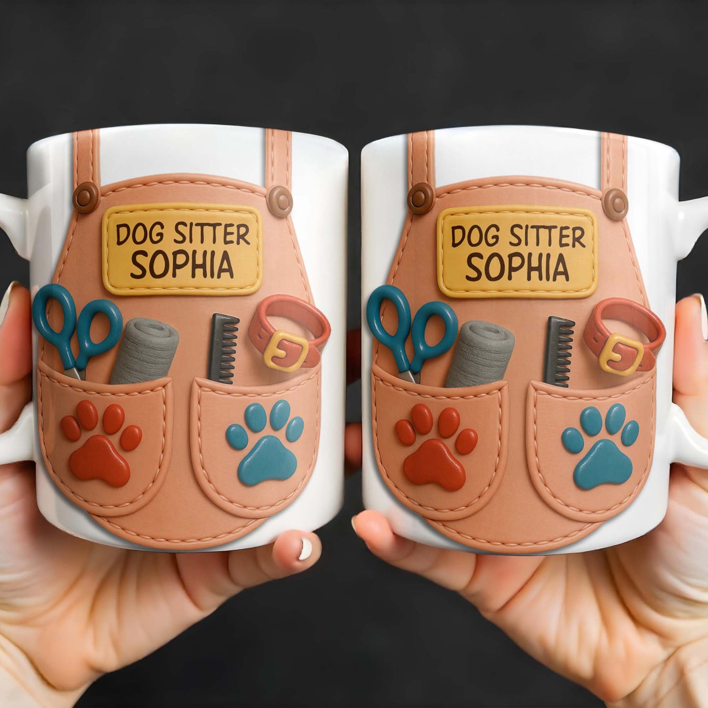 Dog Sitter Customizable Name With Paw Prints And Pet Care Essentials - Personalized Custom Coffee Mug - JBS014_MG