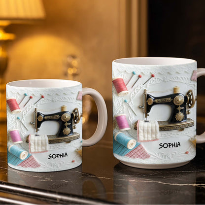A Perfect Gift For The Passionate Crafter With Vintage Sewing Machine And Thread - Personalized Custom Coffee Mug - JBS049_MG