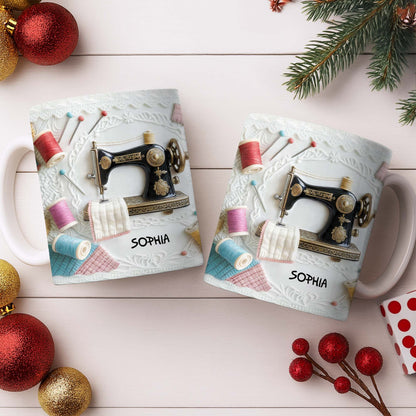 A Perfect Gift For The Passionate Crafter With Vintage Sewing Machine And Thread - Personalized Custom Coffee Mug - JBS049_MG