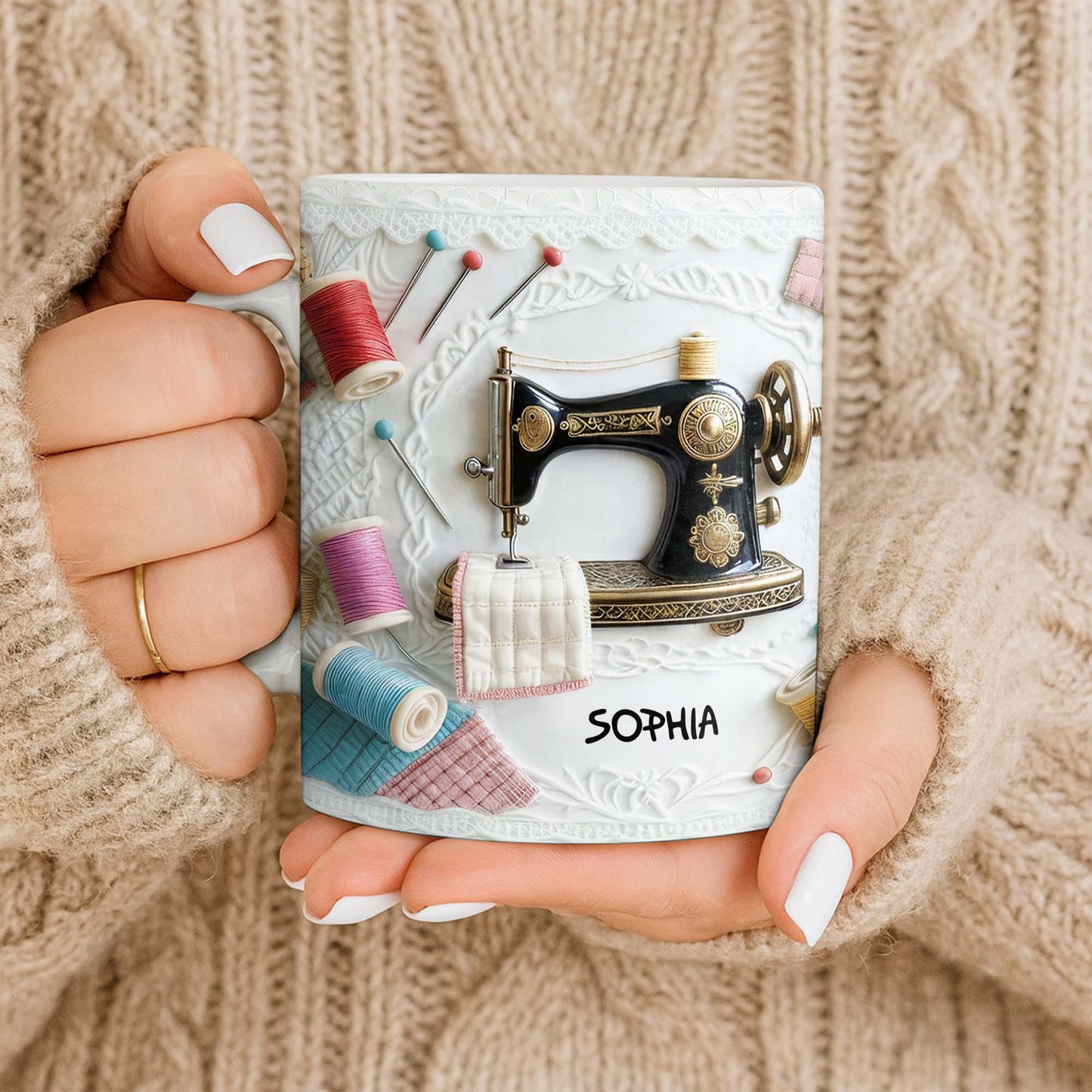 A Perfect Gift For The Passionate Crafter With Vintage Sewing Machine And Thread - Personalized Custom Coffee Mug - JBS049_MG