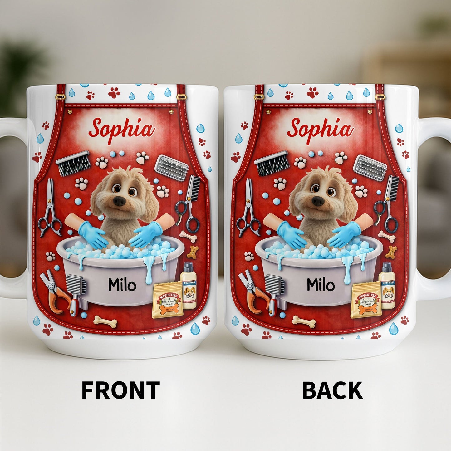 Customizable Dog Grooming Coffee Mug With Dog And Supplies - Personalized Custom Coffee Mug - JBS055_MG