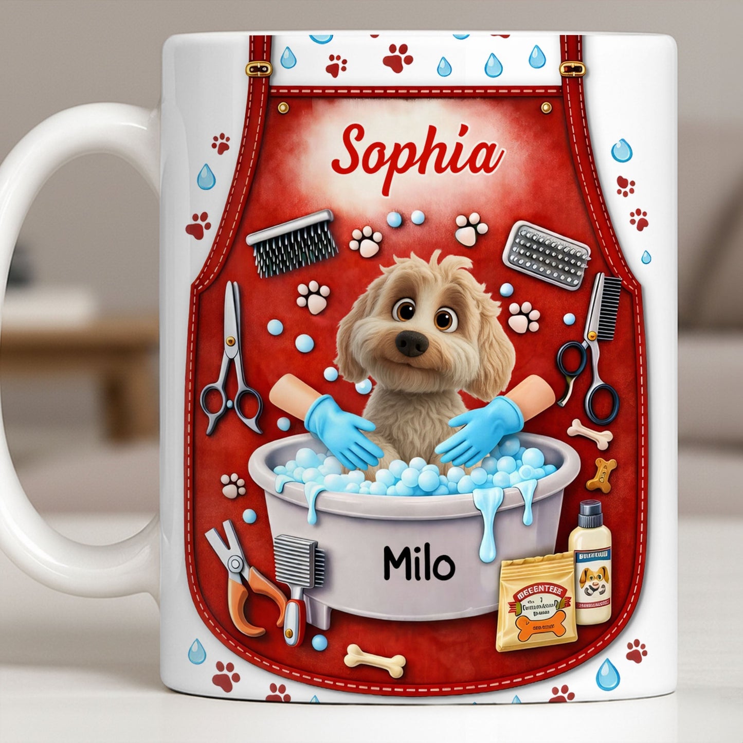 Customizable Dog Grooming Coffee Mug With Dog And Supplies - Personalized Custom Coffee Mug - JBS055_MG