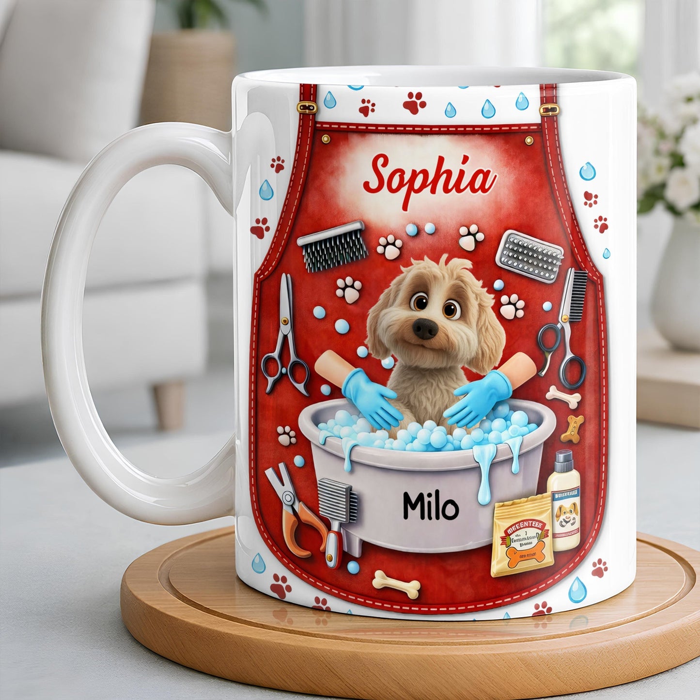 Customizable Dog Grooming Coffee Mug With Dog And Supplies - Personalized Custom Coffee Mug - JBS055_MG