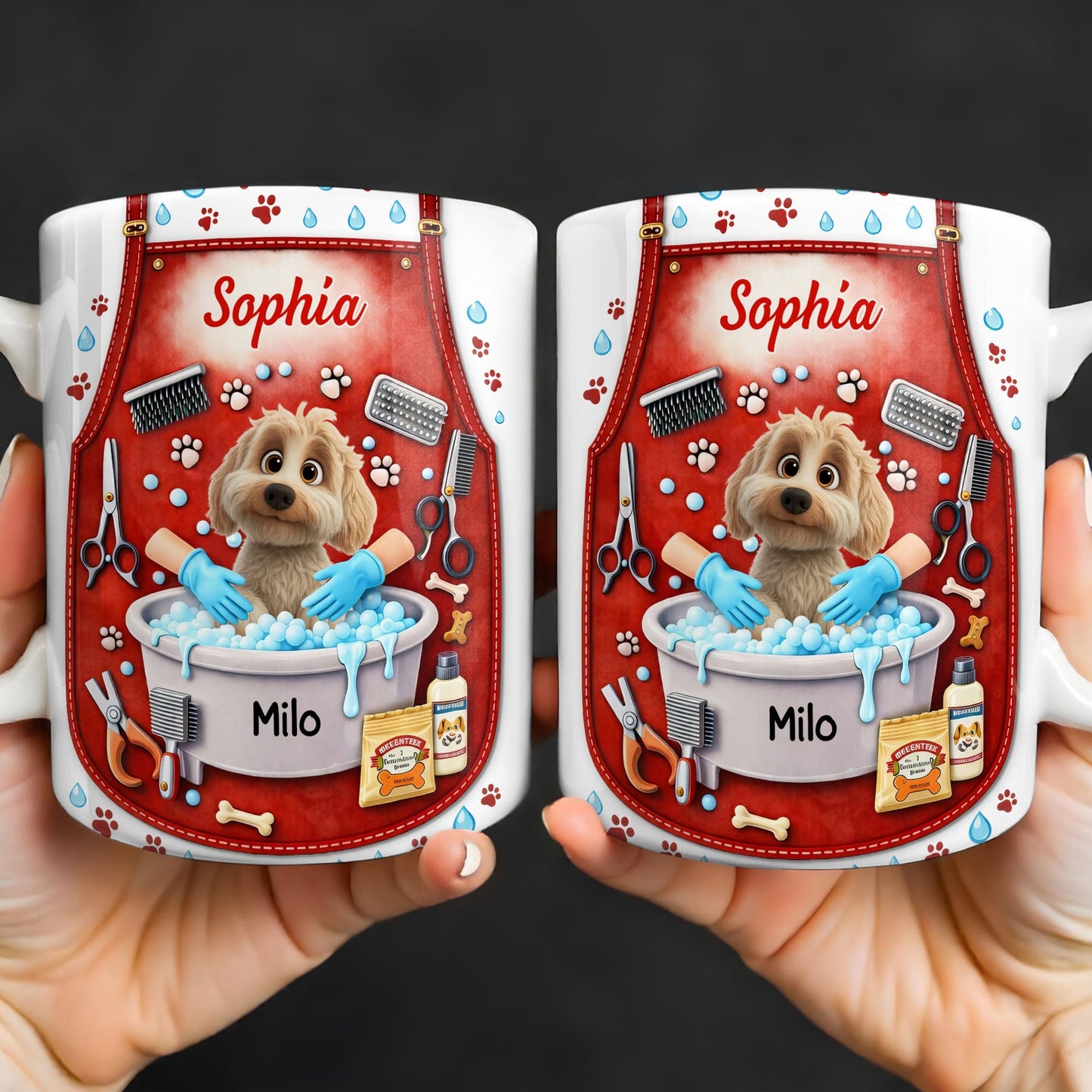 Customizable Dog Grooming Coffee Mug With Dog And Supplies - Personalized Custom Coffee Mug - JBS055_MG